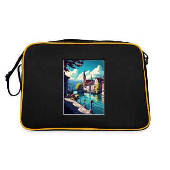 Thun Schweiz Vintage Reiseposter Souvenir - Retro Tasche - Schwarz/Gold - Hinten