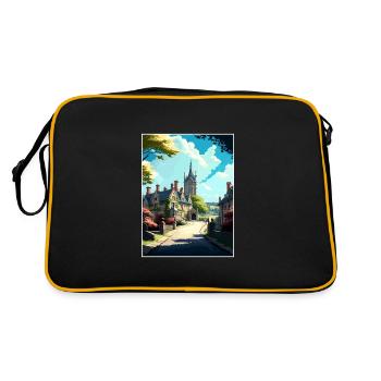Castle Combe England Vintage Reiseposter WPA Kunst - Retro Tasche - Schwarz/Gold - Hinten