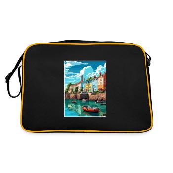 Tenby Seascape Wales Vintage Travel Poster WPA Art - Retro Bag - black/gold - Back