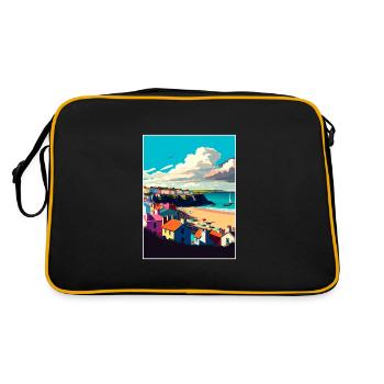 Tenby Seascape Wales Vintage Travel Poster WPA Art - Retro Bag - black/gold - Back