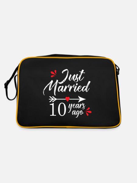Hochzeitstag 10 Jahre verheiratet seit 10 Jahren - Retro Tasche - Schwarz/Gold - Hinten