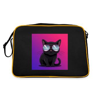 Coole Katze mit Sonnenbrille - Retro Tasche - Schwarz/Gold - Hinten