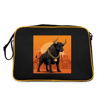 Taureau avec chaîne en or - bourse, succès et argent - Sac Retro - noir/or - Dos