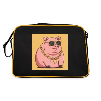 Fat pig with gold chain and sunglasses - Retro Bag - black/gold - Back