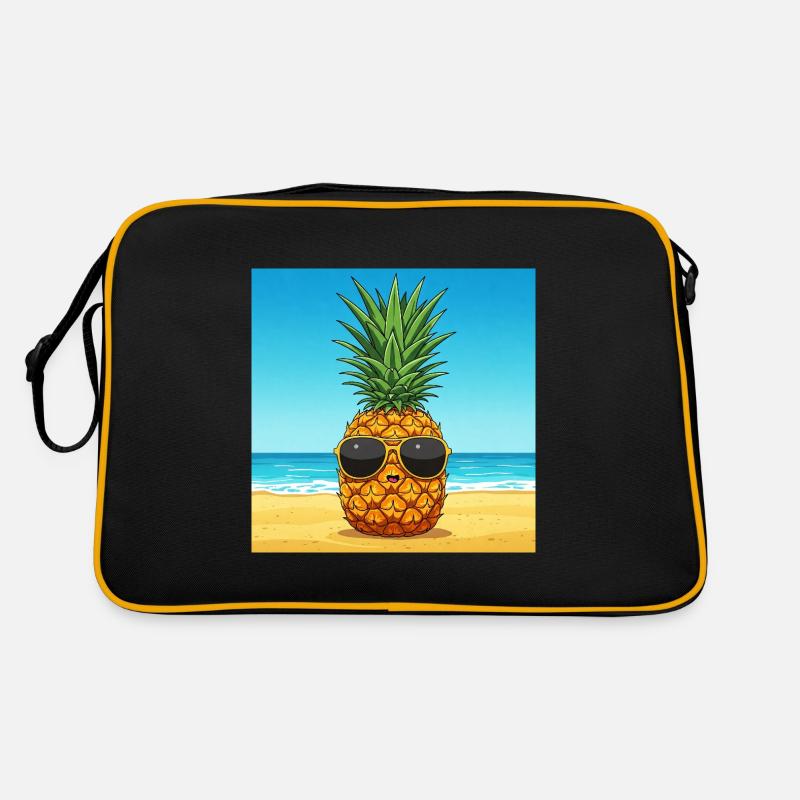 Ananas mit Sonnenbrille am Strand Retro Tasche