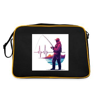 Angler mit Herzschlag: Meister der Geduld - Retro Tasche - Schwarz/Gold - Hinten