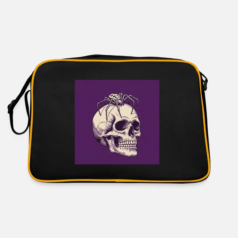 Schädel und Spinne – Dunkle Eleganz des Todes - Retro Tasche - Schwarz/Gold