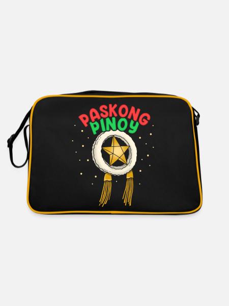 Paskong Pinoy Weihnachtsdesign für Filipinos - Retro Tasche - Schwarz/Gold - Hinten