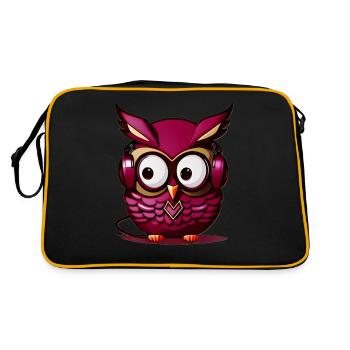 Eule dunkellila Kopfhörer - Retro Tasche - Schwarz/Gold - Hinten