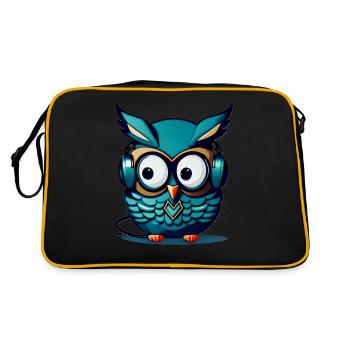 Eule türkis Kopfhörer - Retro Tasche - Schwarz/Gold - Hinten