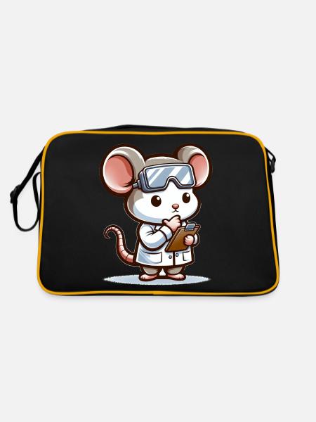 Cute Mouse Scientist - Retro Bag - black/gold - Back