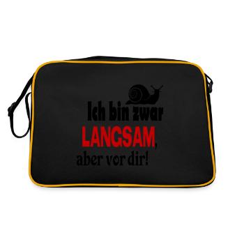 Schnecke Sprüche Ich bin langsam - Retro Tasche - Schwarz/Gold - Hinten