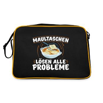 Maultaschen Sprüche | Schwaben Ländle Geschenkidee - Retro Tasche - Schwarz/Gold - Hinten