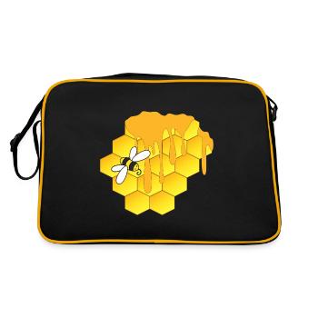 Honigbiene, Wabe - Retro Tasche - Schwarz/Gold - Hinten