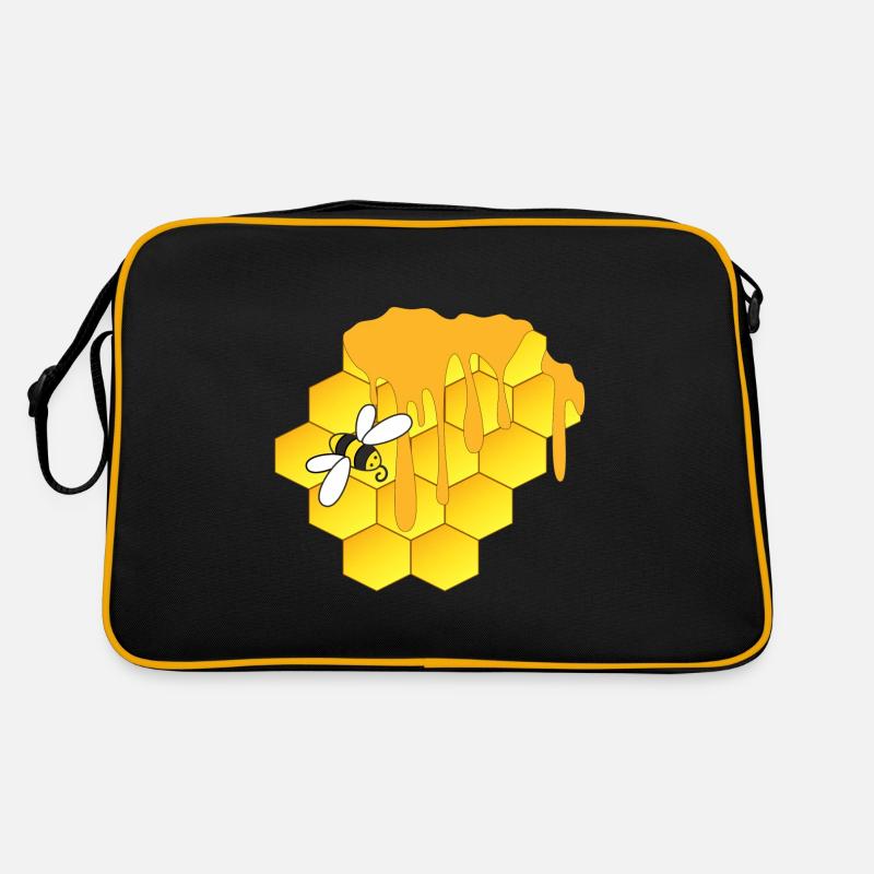 Honigbiene, Wabe - Retro Tasche - Schwarz/Gold