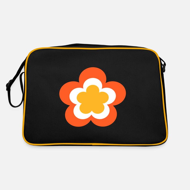 70er Jahre Blume Muster - Retro Tasche - Schwarz/Gold