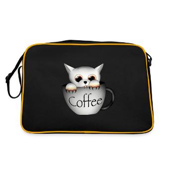 Katze Kaffee Halloween - Retro Tasche - Schwarz/Gold - Hinten