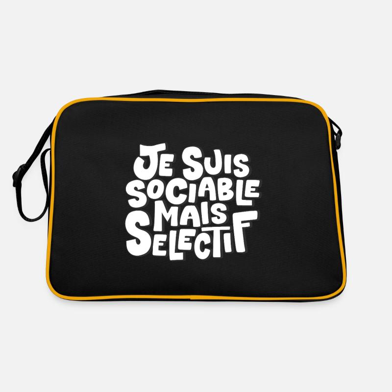 Je suis sociable mais sélectif - Sac Retro - noir/or