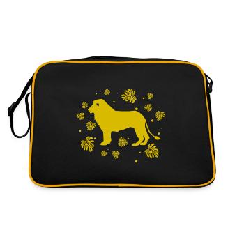 Löwe - Afrika - Wildnis - Tierfreund - Retro Tasche - Schwarz/Gold - Hinten
