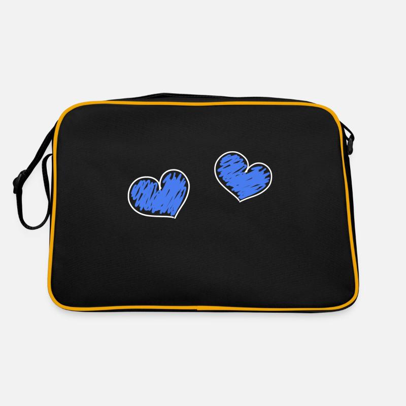 Herzen blau - Retro Tasche - Schwarz/Gold