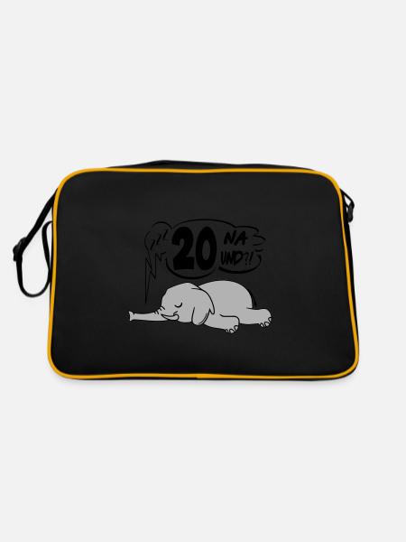 Geburtstag 20 Birthday Lustig Elefant Na und - Retro Tasche - Schwarz/Gold - Hinten