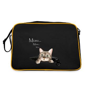 Kitten looks out of zippered pocket ... - Retro Bag - black/gold - Back
