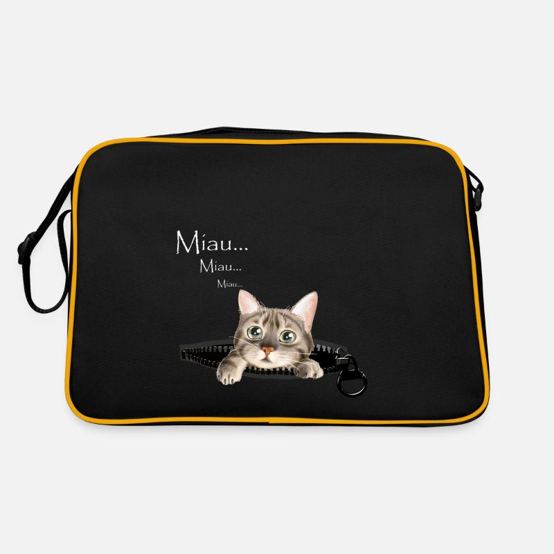 Kätzchen schaut aus Tasche mit Reisverschluss... - Retro Tasche - Schwarz/Gold