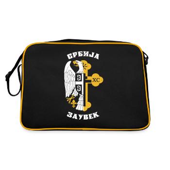 Serbien Balkan Bosnien Srbija Serben Geschenk - Retro Tasche - Schwarz/Gold - Hinten