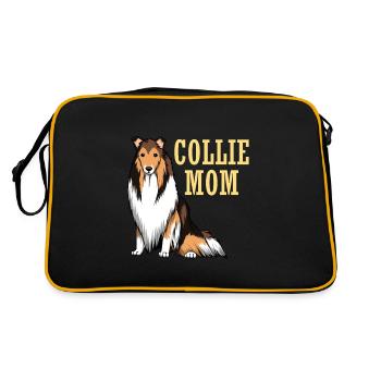 Langhaar Collie Mama für Hunde Härrchen und - Retro Tasche - Schwarz/Gold - Hinten