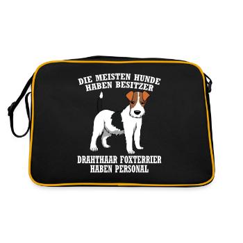 Drahthaar Foxterrier Hund Ich War Normal Bis mein - Retro Tasche - Schwarz/Gold - Hinten