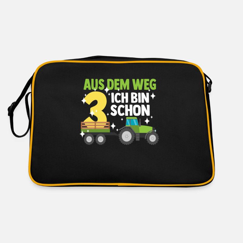 3. Geburtstag Traktor Trecker Junge Kostüm 3 Jahre - Retro Tasche - Schwarz/Gold
