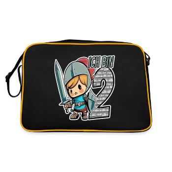Ich bin 2 - 2. Geburtstag - Ritter - Retro Tasche - Schwarz/Gold - Hinten