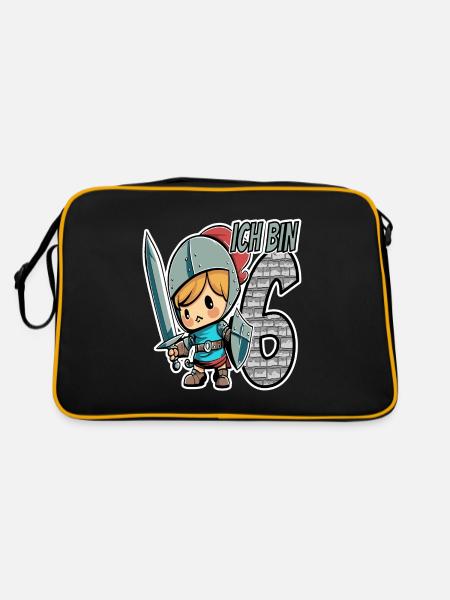 Football 6nd Birthday - I'm 6 - Kids Birthday - Retro Tasche - Schwarz/Gold - Hinten
