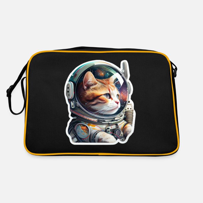 Chat dans l’espace, drôles de chats, Spacekitty ! - Sac Retro - noir/or
