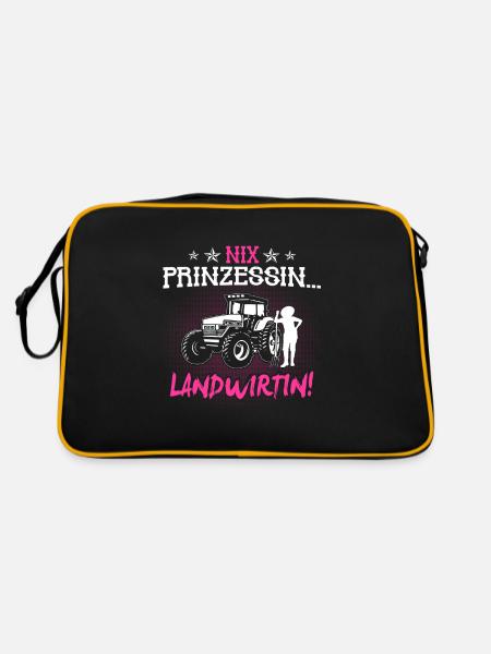 Landwirtin Traktor Frau Geschenk · Prinzessin - Retro Tasche - Schwarz/Gold - Hinten