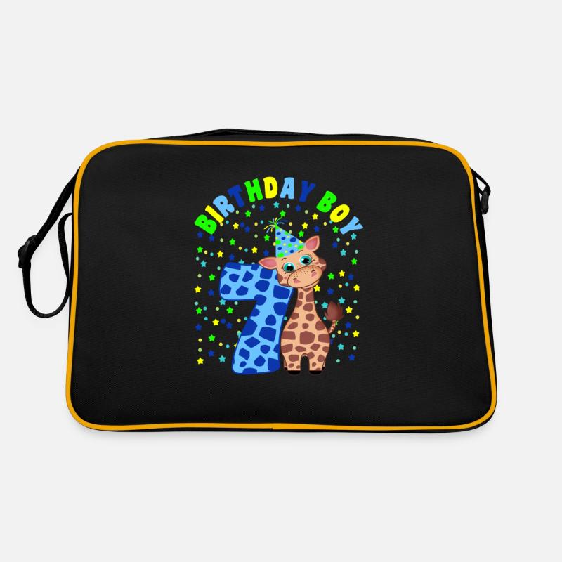 Kinder Geburtstag Junge 7 Jahre Alt Giraffe - Retro Tasche - Schwarz/Gold