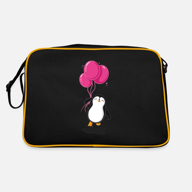 Pinguin mit pinken Luftballons. - Retro Tasche - Schwarz/Gold