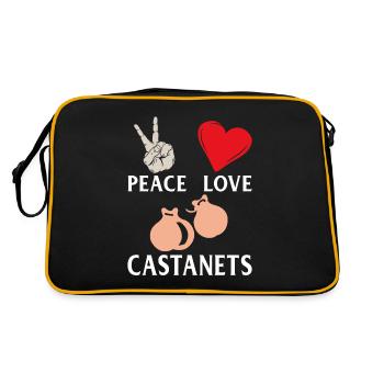Peace Love Castaneets Instrument Musical - Sac Retro - noir/or - Dos