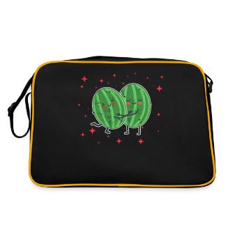 Cute Melon Couple Hugging Melon Fruit Lovers - Retro Bag - black/gold - Back