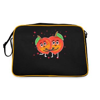 Cute Persimmon Couple Hugging Persimmon Fruit - Retro Bag - black/gold - Back