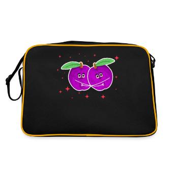 Cute Plum Couple Hugging Plum Fruit Lovers - Retro Bag - black/gold - Back