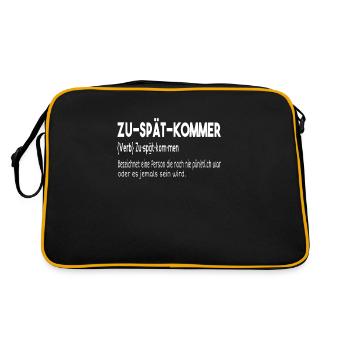 Zu Spät Spaet Kommer Kommen Geschenk Geburtstag - Retro Tasche - Schwarz/Gold - Hinten