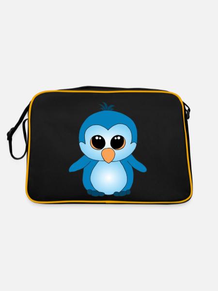 Süßer kleiner Pinguin - Retro Tasche - Schwarz/Gold - Hinten