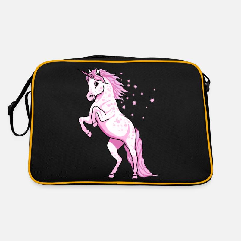 Pünktchen Einhorn Rosa - Retro Tasche - Schwarz/Gold