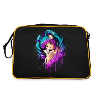 Kitten and Pigtail Manga Girl - Retro Bag - black/gold - Back