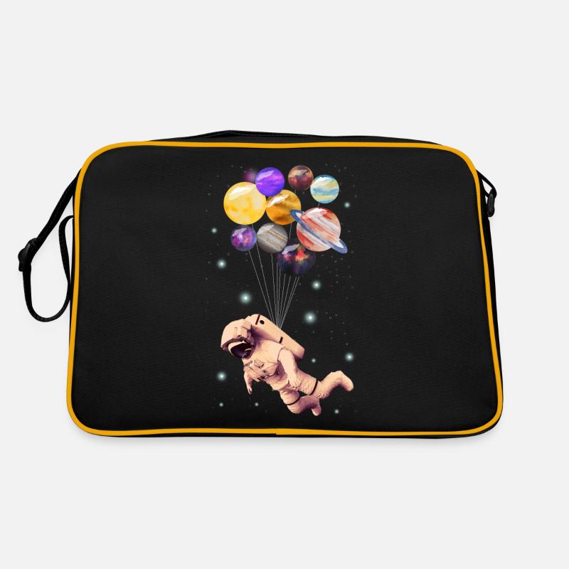 Planeten Astronauten - Retro Tasche - Schwarz/Gold