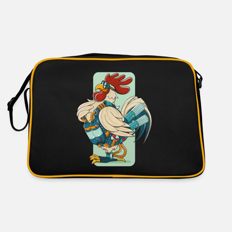 Steampunk Rooster (Black Perimeter) - Retro Bag - black/gold