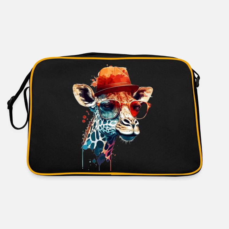 Giraffe head with glasses and hat as vector design Retro Bag