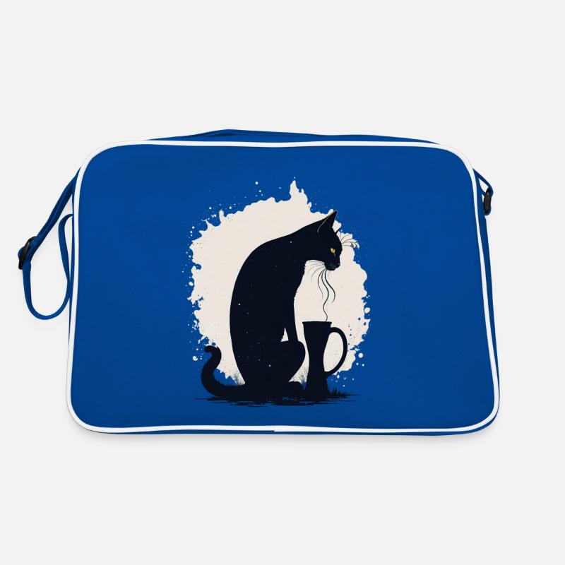 Black cat with coffee cup Retro Bag