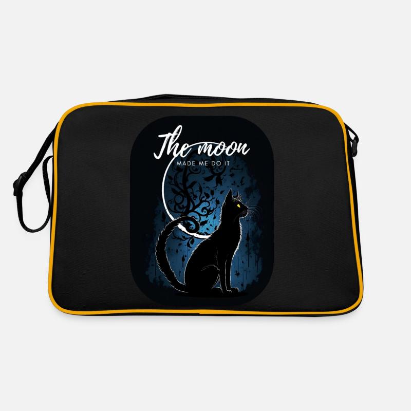 Schwarze Katze mit dem Mond Retro Tasche